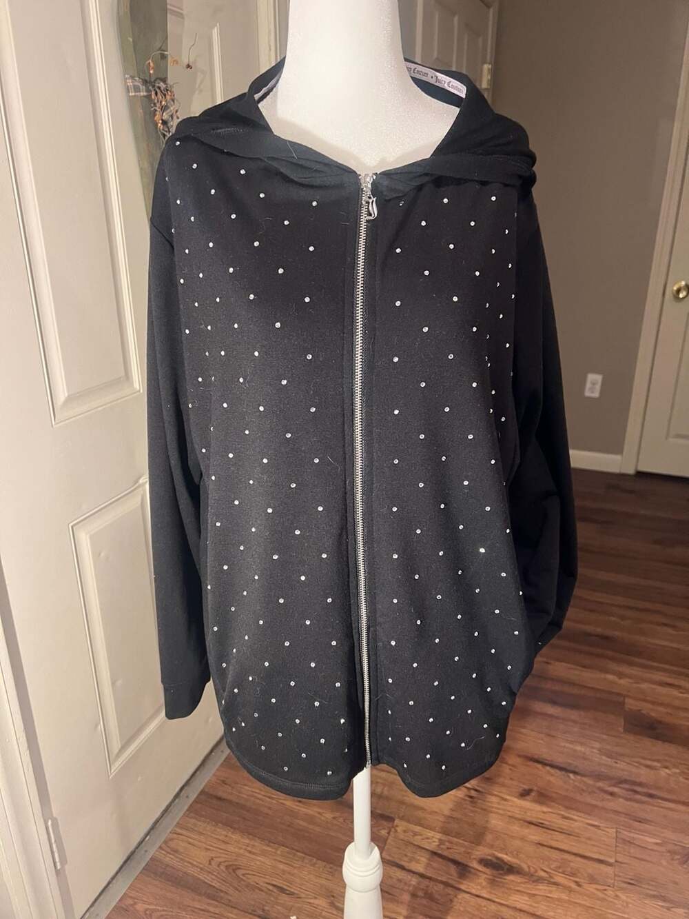 Juicy Couture Black Rhinestone Studded Zip-Up Hoodie